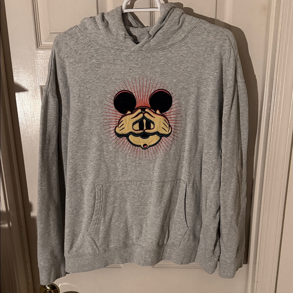 Disney Gray Hoodie with Halloween Mickey Sewn-On Patch
